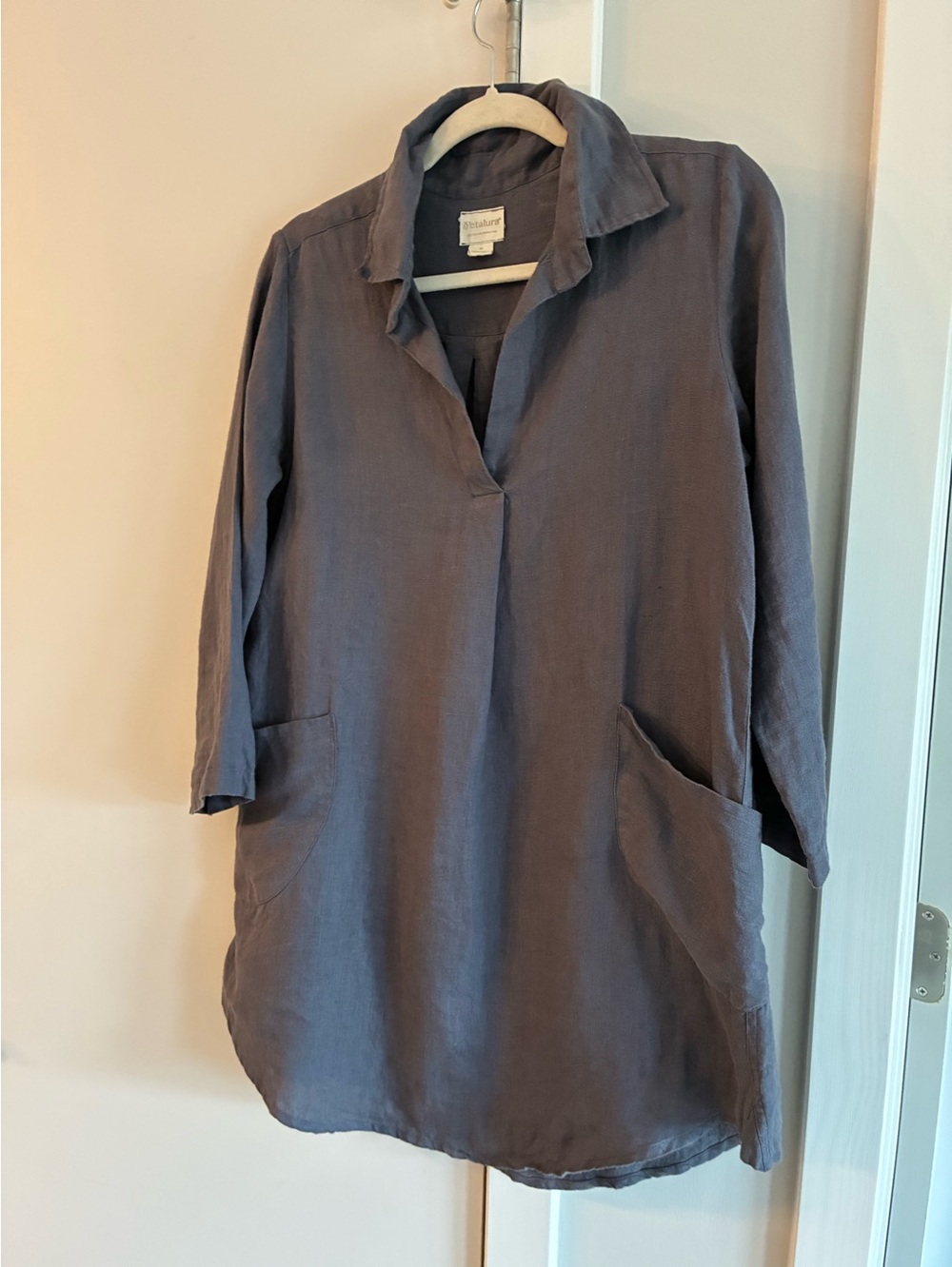 Petalura Linen Collared Tunic in Slate